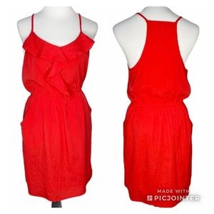 LUSH Red Sleeveless Mini Dress Ruffles Pockets M